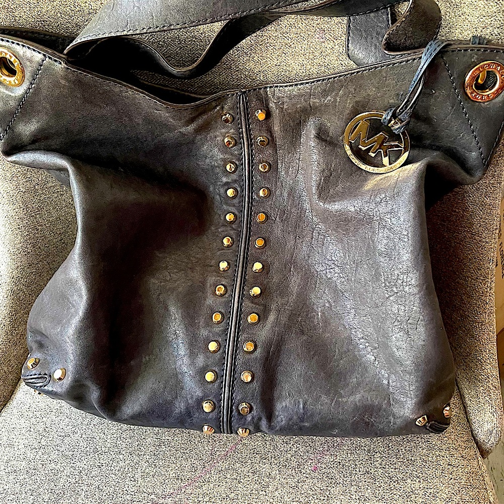 MK Gold Studded Dusky Blue Purse